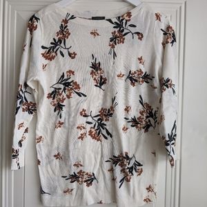 Ann Taylor Factory 3/4 Sleeve Cream/Floral Top, M